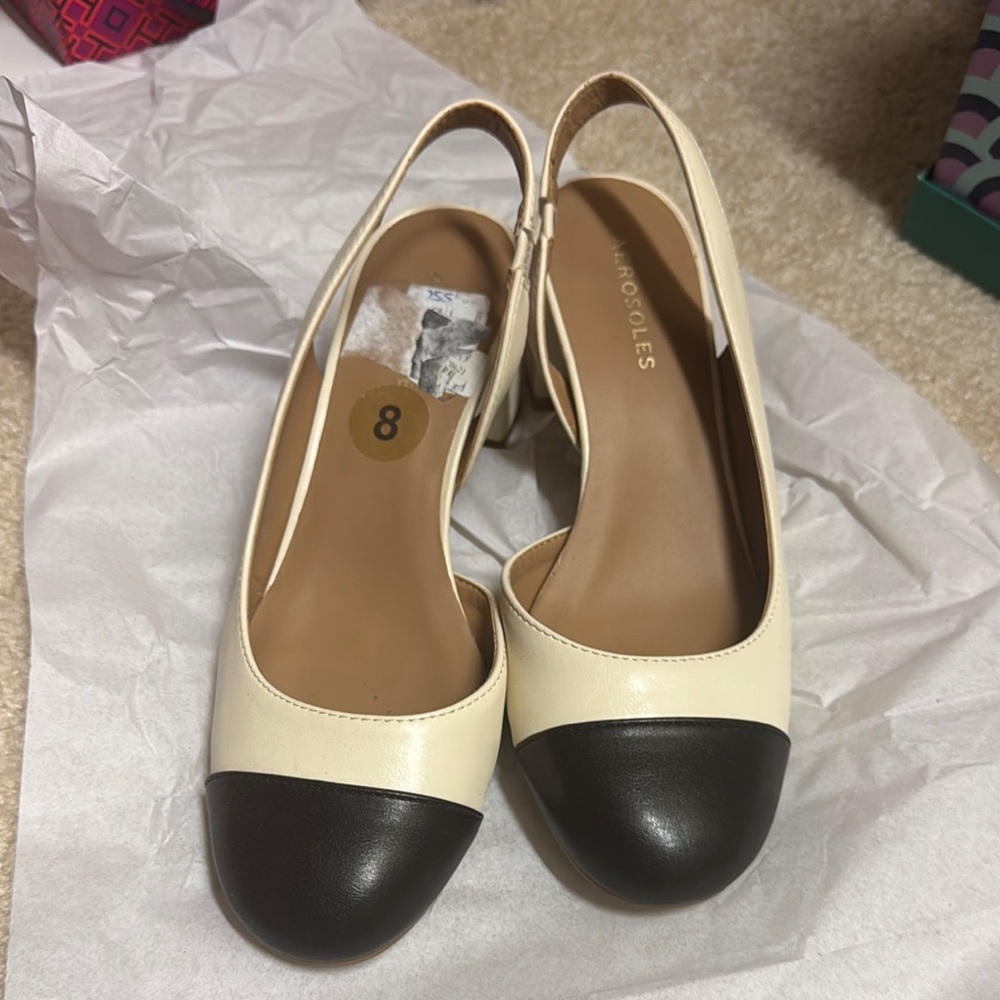 Women's Cream and Black Slingback Shoes